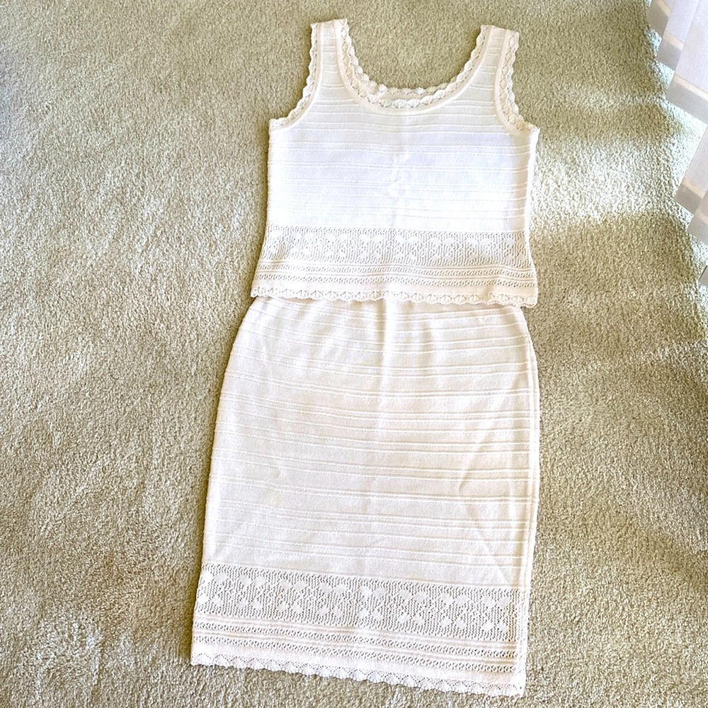 Vintage St. John cream tank top and skirt with lacey hem, P
